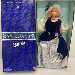MATTEL x AVON Winter Velvet Barbie 1st in Series Sealed NIB Blue Silver